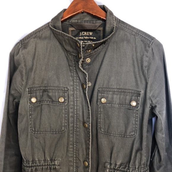 J. CREW olive green Relaxed Boyfriend Field Jacket. Open collar. Size S. - Picture 5 of 11